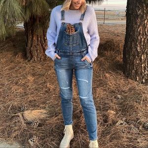 Blue denim distressed overalls skinny fit jeans